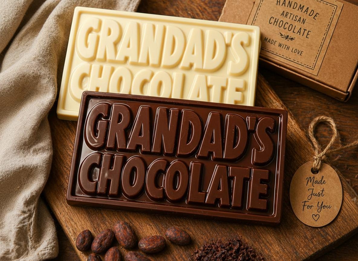 Dad & Grandad Chocolate Bars – Handmade Personalised Gift Milk, Dark or White Chocolate.