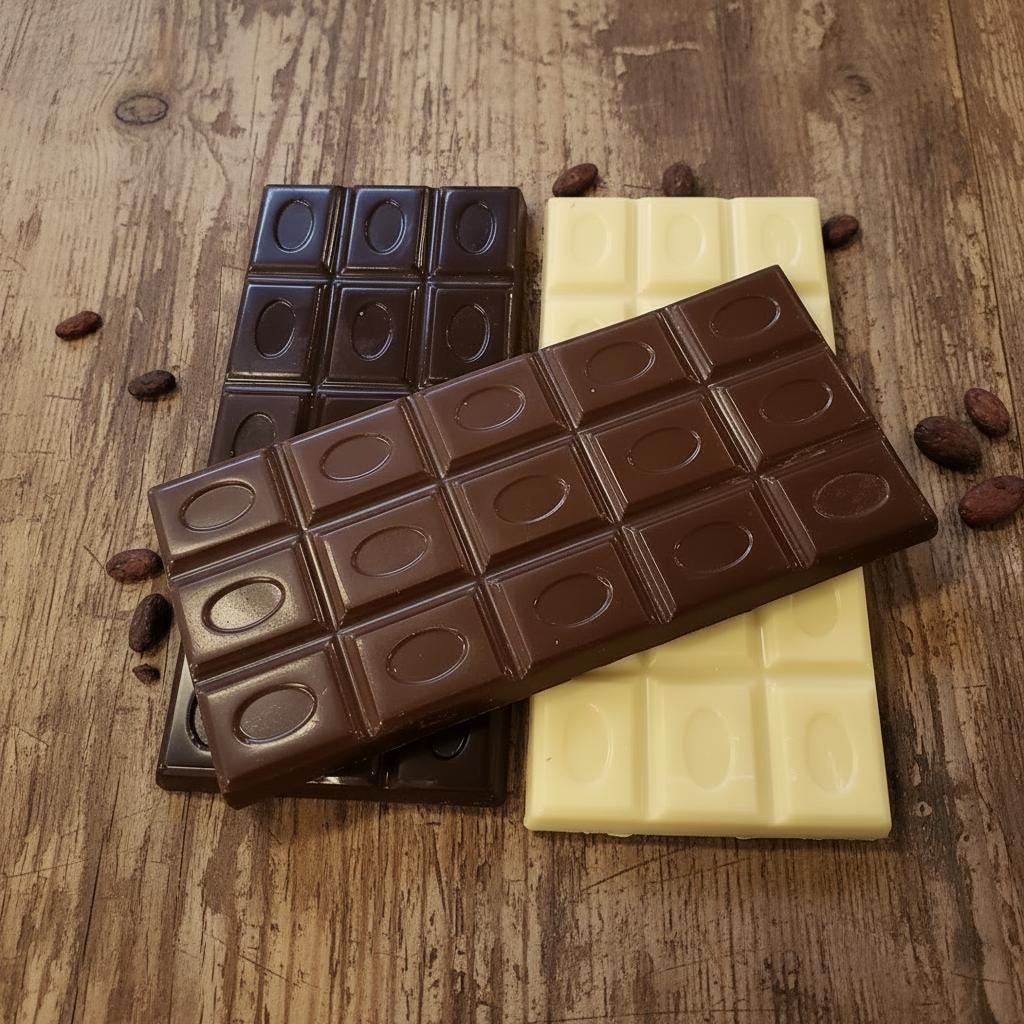 Belgian Milk, Dark, White Chocolate Bars 100g, Small Batch, Rich Flavour