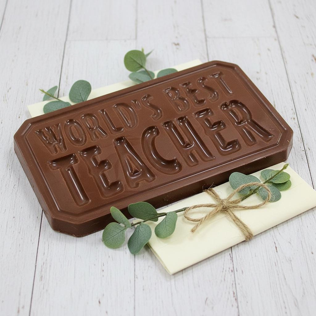 Handmade Belgian Chocolate Bar, World's Teacher Gift, Milk Dark White Options