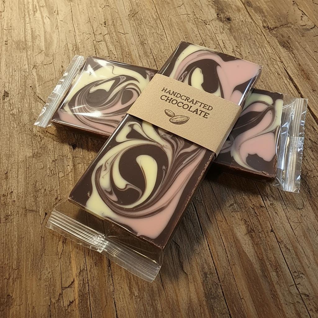 Milk Chocolate Bar with White Chocolate & Strawberry Swirls – Artisan Handmade